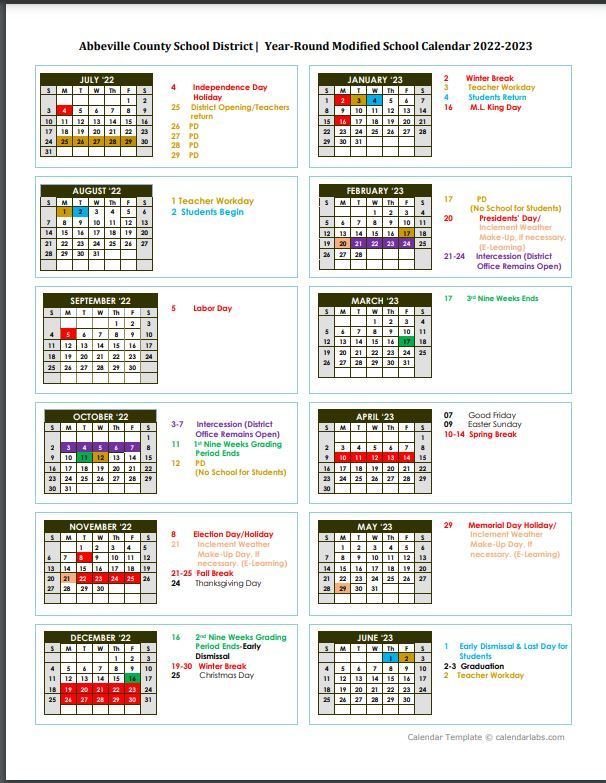 Calendar Westwood Elementary