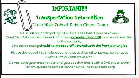 Transportation Flyer for Cheer Camp
