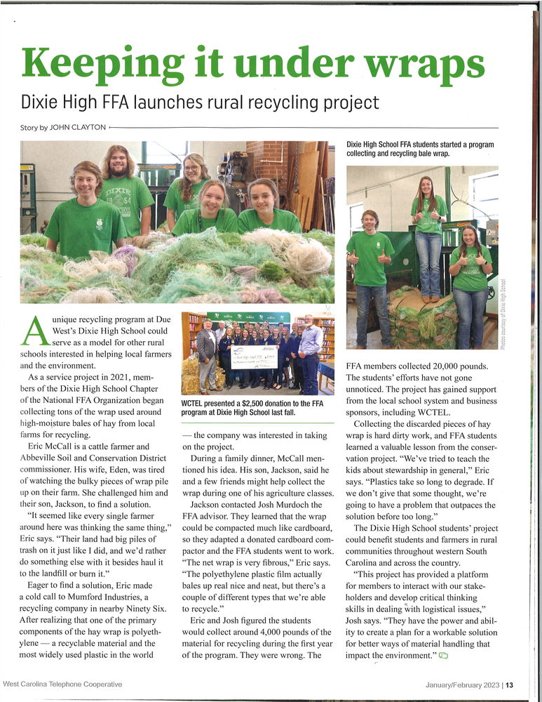 Article from magazine about Dixie FFA