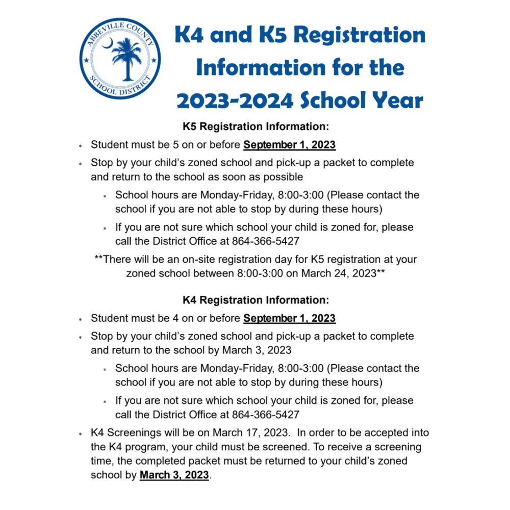 K4 and K5 registration information