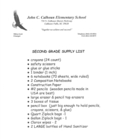 2nd Grade Supply List