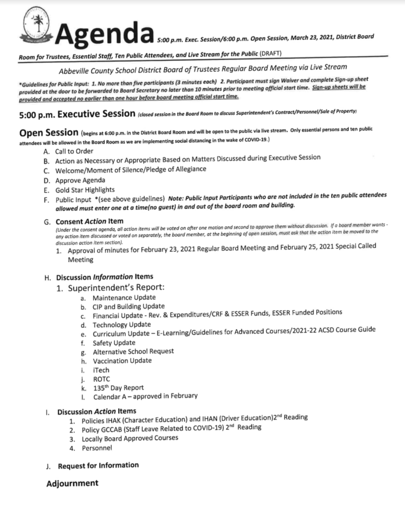 March 23rd agenda