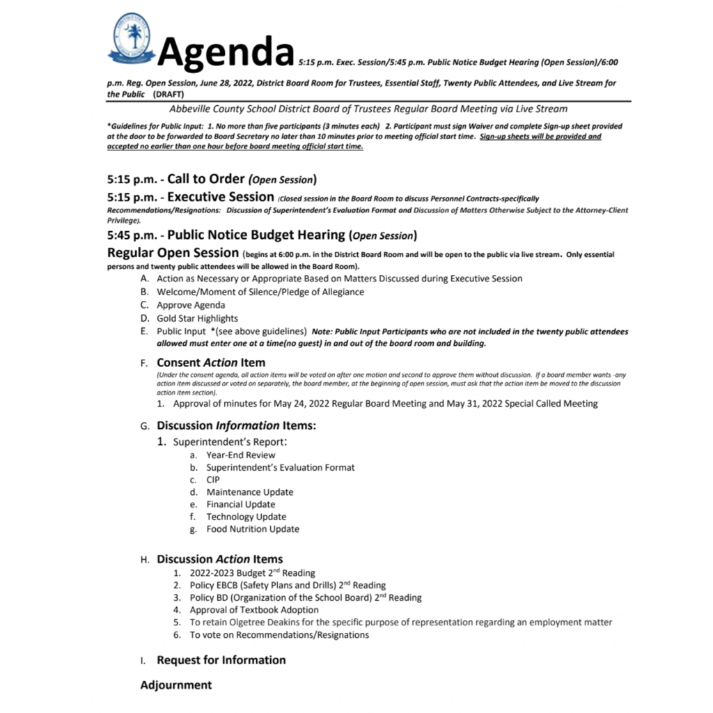 June 28th agenda