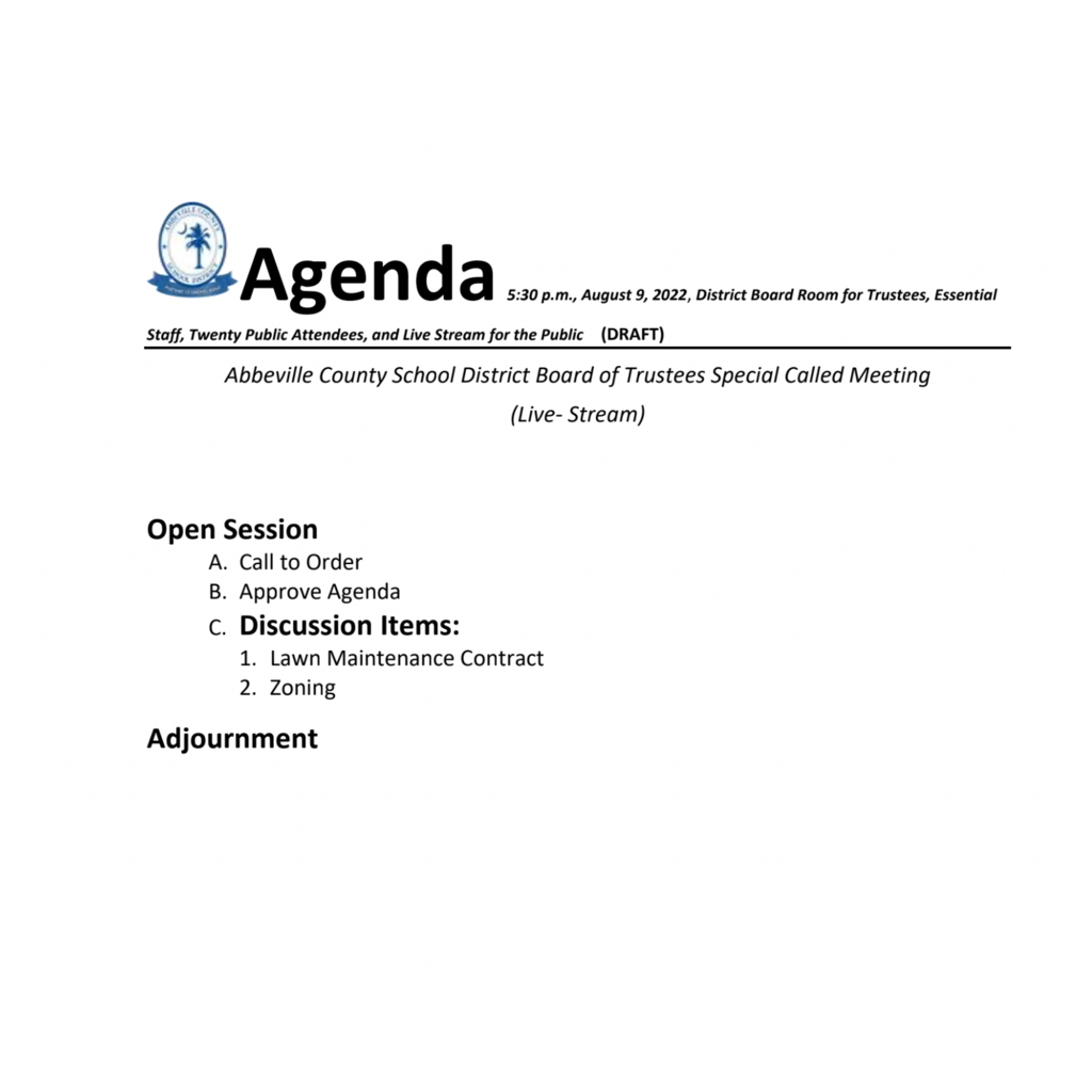 August 9th agenda