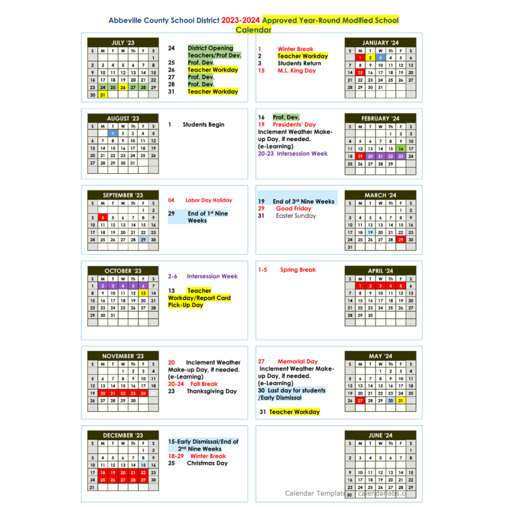 ACSD 23-24 Year-Round Modified Calendar