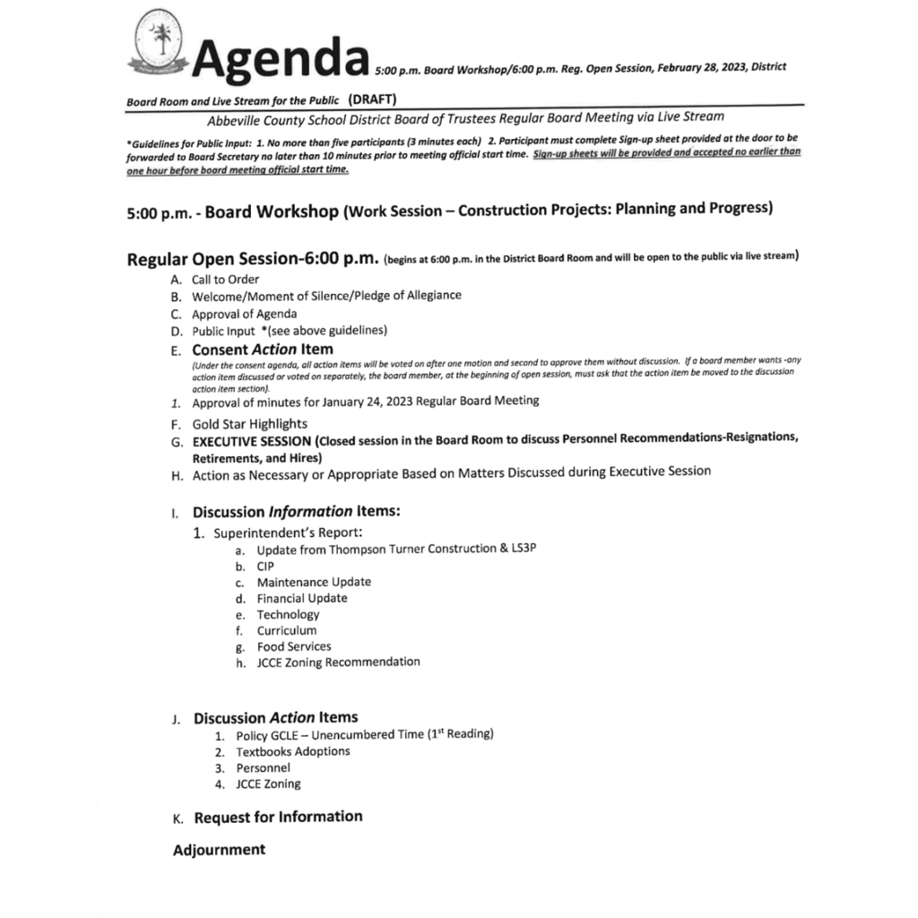 february 28th agenda