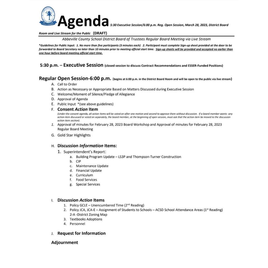 march 28 agenda
