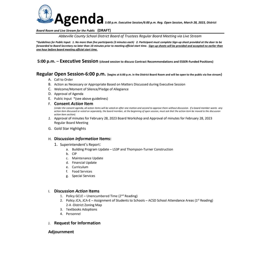 Updated March 28th Agenda