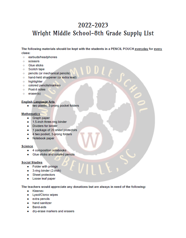 voyager middle school supply list